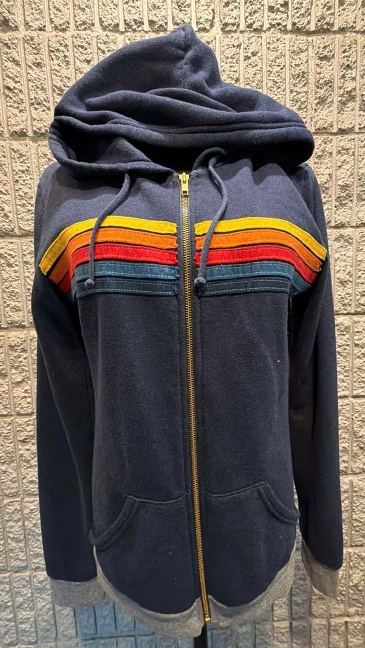 679 Aviator Nation 5 Stripe Zip Hoodie Size L Navy